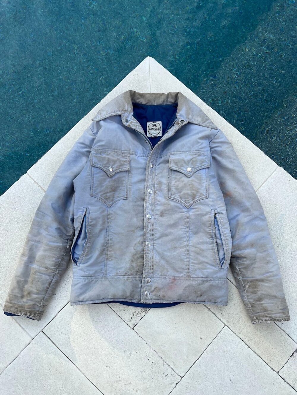 70s 80s Black Bear Brand Ultimate TRUCKER Jacket Goose Down Seattle Baby Blue M